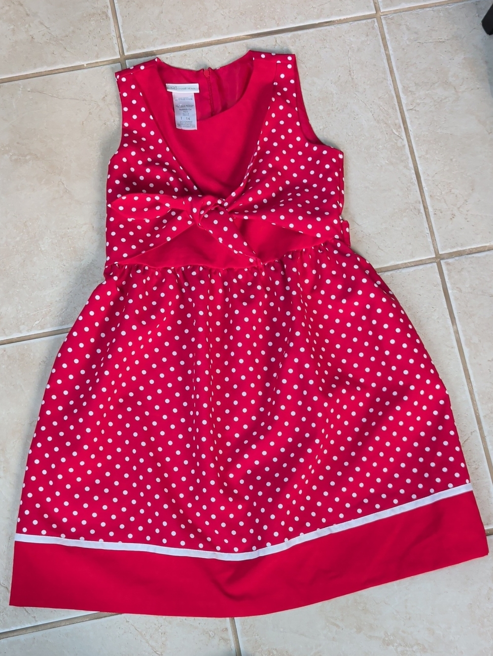 Bonnie Jean Red Polka Dot Bow-Front Dress Girls Size 14